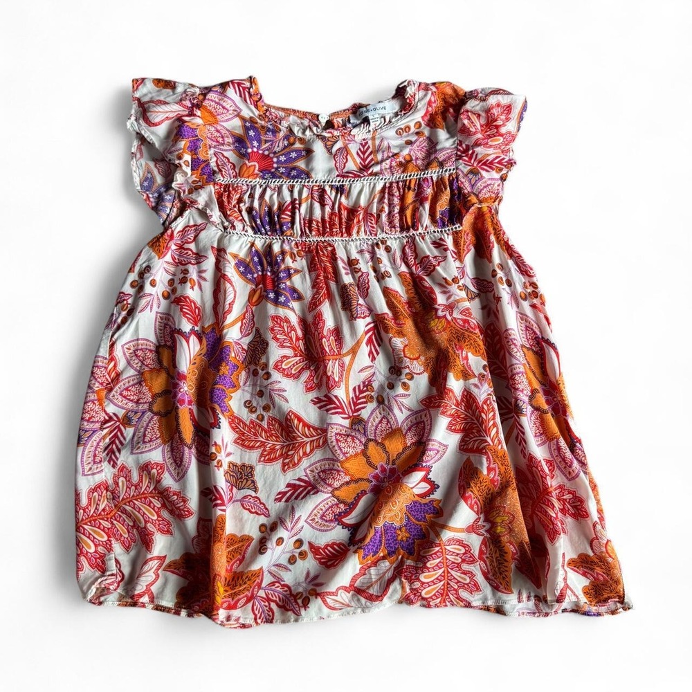 Rose + Olive orange, purple, and red floral babydoll top
